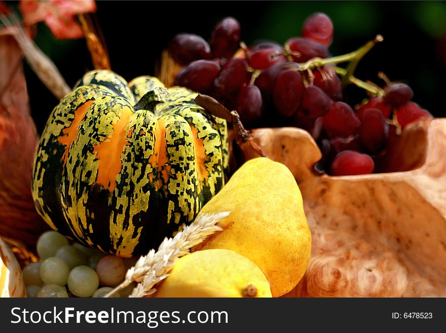 Fall pears and pumpkin and grape