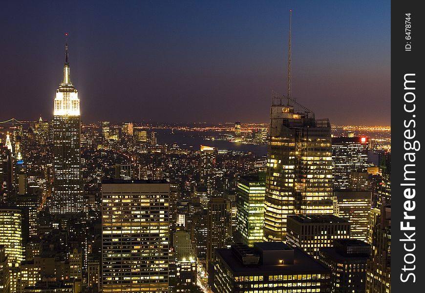 Aerial View of New York City at Night.