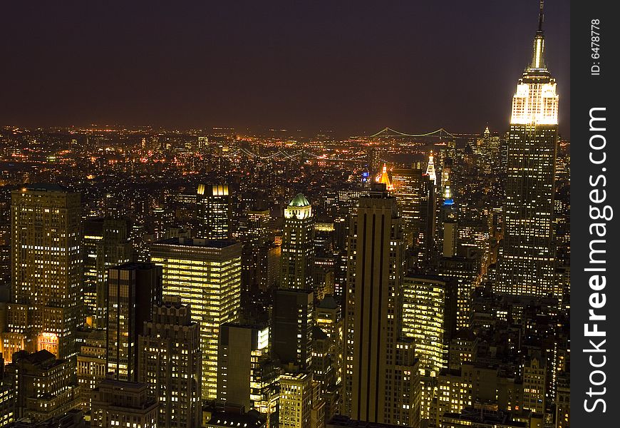 Aerial View of New York City at Night. Aerial View of New York City at Night