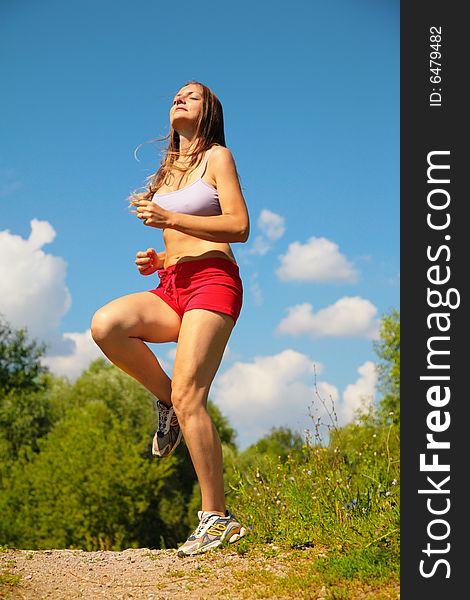 Girl running forest