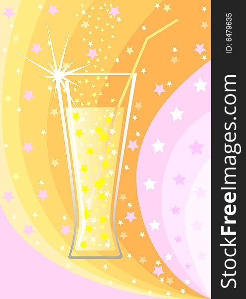 Vector drawing a glass of alcohol at the colorful festive background. Vector drawing a glass of alcohol at the colorful festive background