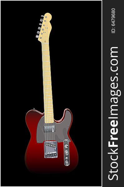 Vector drawing a red electric guitar on a black background. easily edited