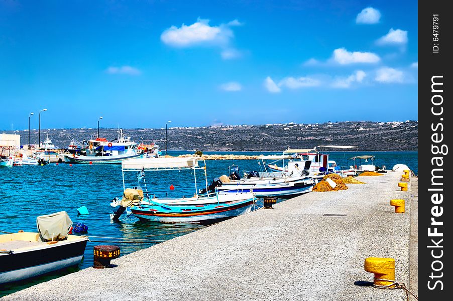 Harbor of Fisherman village in Crete island