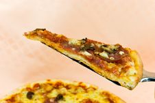 A Pizza With Cheese,salami - Slices Stock Images