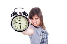 Young Woman With Alarm Clock Screaming Royalty Free Stock Photo Young Woman With Alarm Clock Screaming Royalty Free Stock Photo