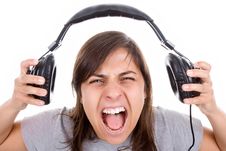Young Woman Listening Music With Headphones Stock Photos Young Woman Listening Music With Headphones Stock Photos