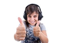 Young Woman Listening Music With Headphones Royalty Free Stock Photo Young Woman Listening Music With Headphones Royalty Free Stock Photo