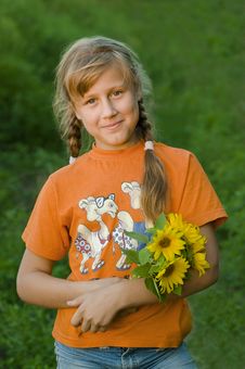 Girl With Sunflower Stock Image Girl With Sunflower Stock Image