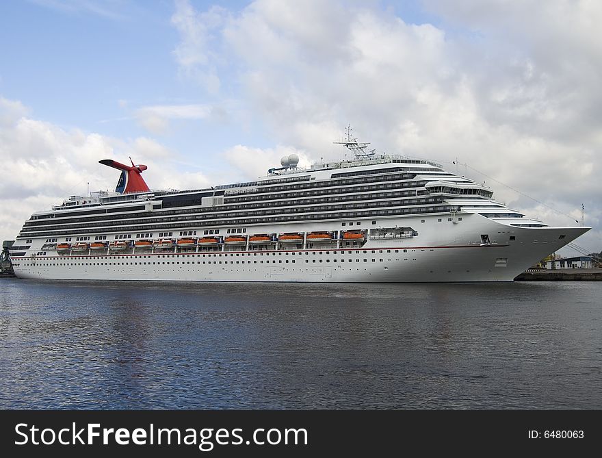 Anchored commercial passenger ship on the river