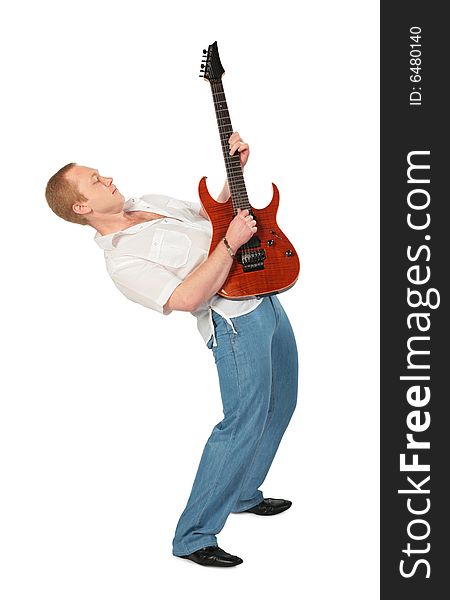 Young man with guitar dancing