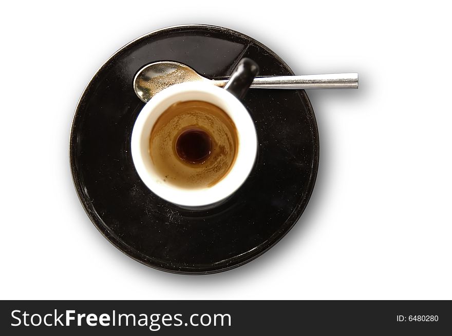 A empty cup of coffe after use. A empty cup of coffe after use