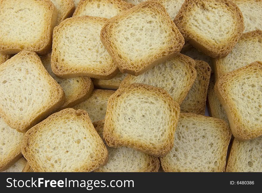 Pieces of toast bread in aerial view