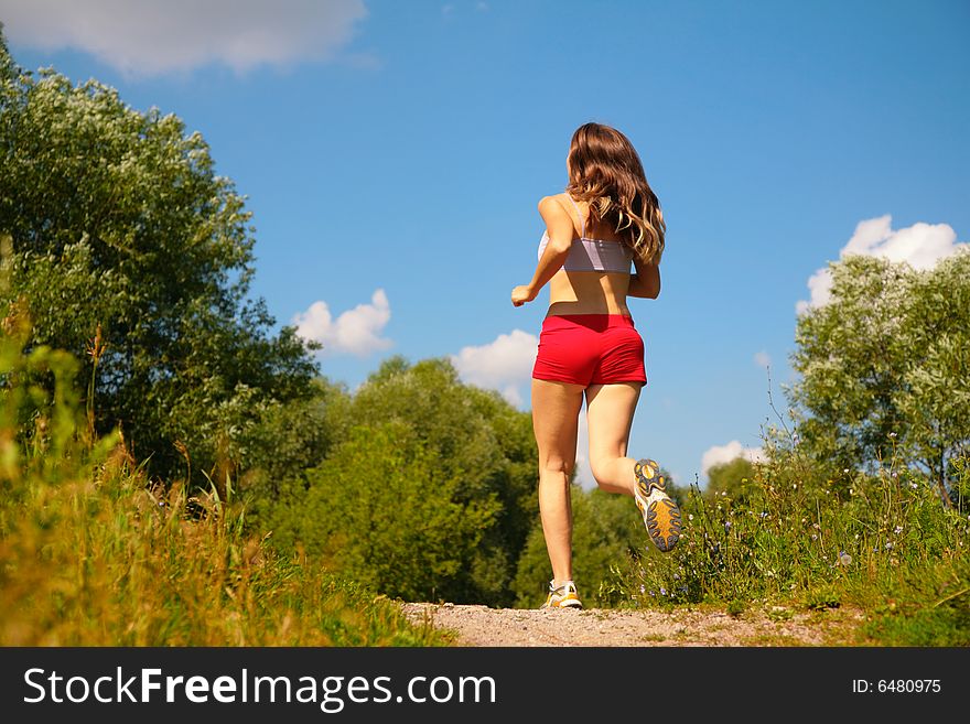 Girl running forest