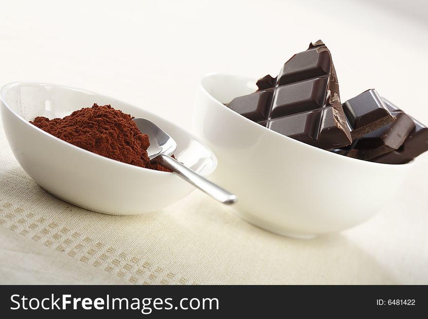 Chocolate bar in a white bowl