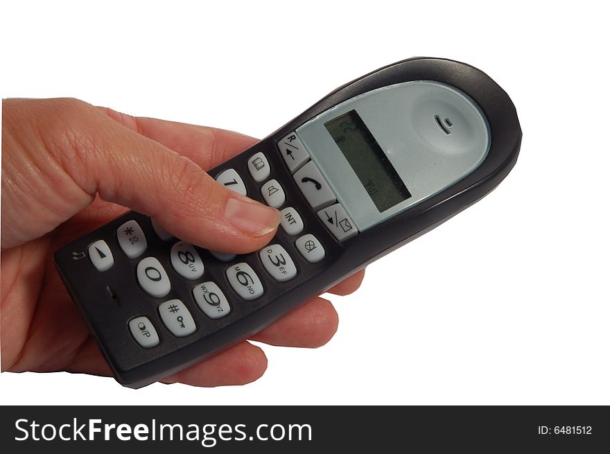 Hand taking phone isolated on the white background. Hand taking phone isolated on the white background