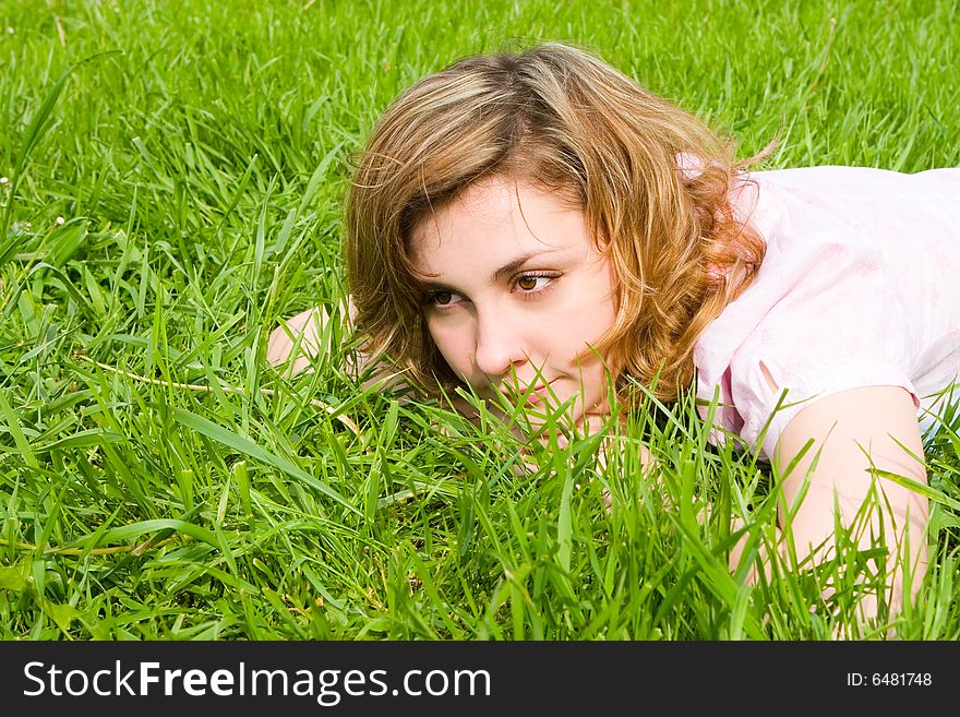 Woman rest on the grass