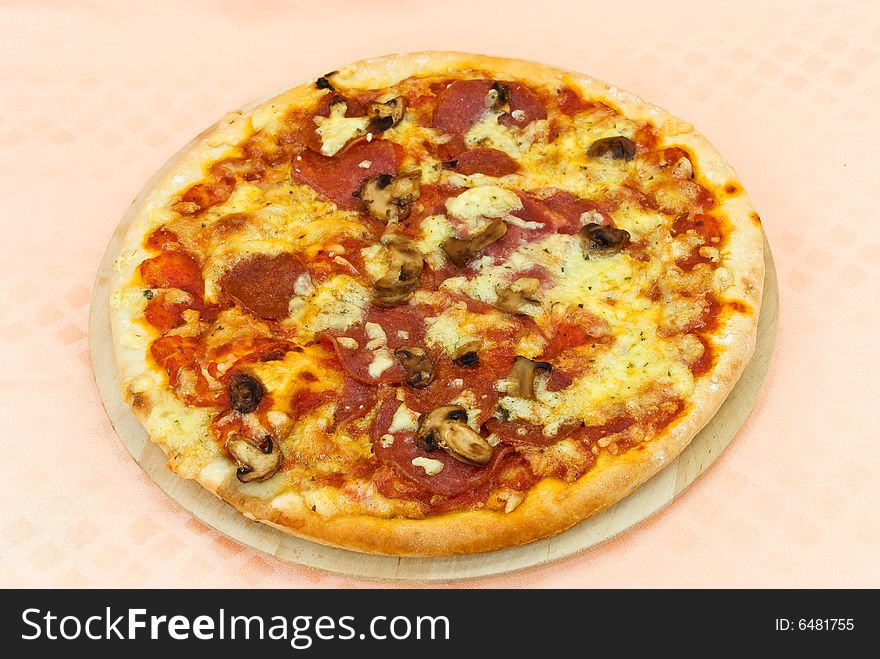 A Pizza With Cheese,salami - Slices