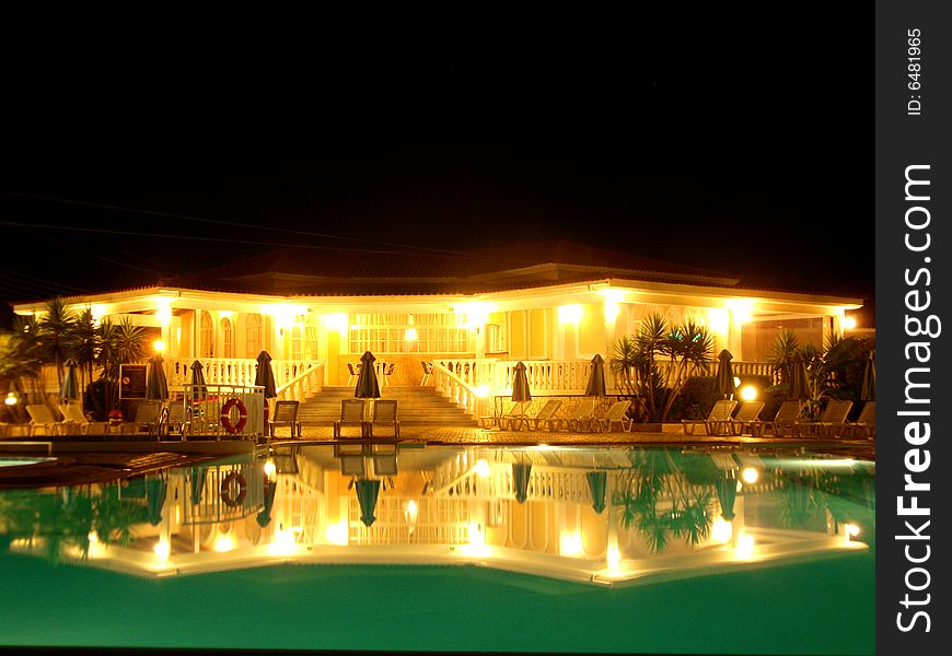 Night scene of the hotel in the Zakynthos island. Night scene of the hotel in the Zakynthos island.