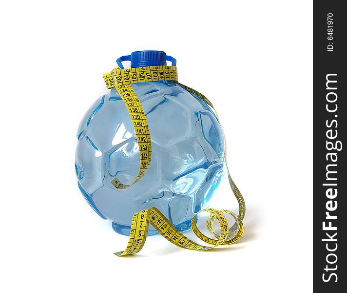 Plastic water bottle and tape measure  isolatet on white