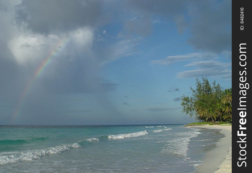 Morning Rainbow, beach, Island Barbados. Morning Rainbow, beach, Island Barbados