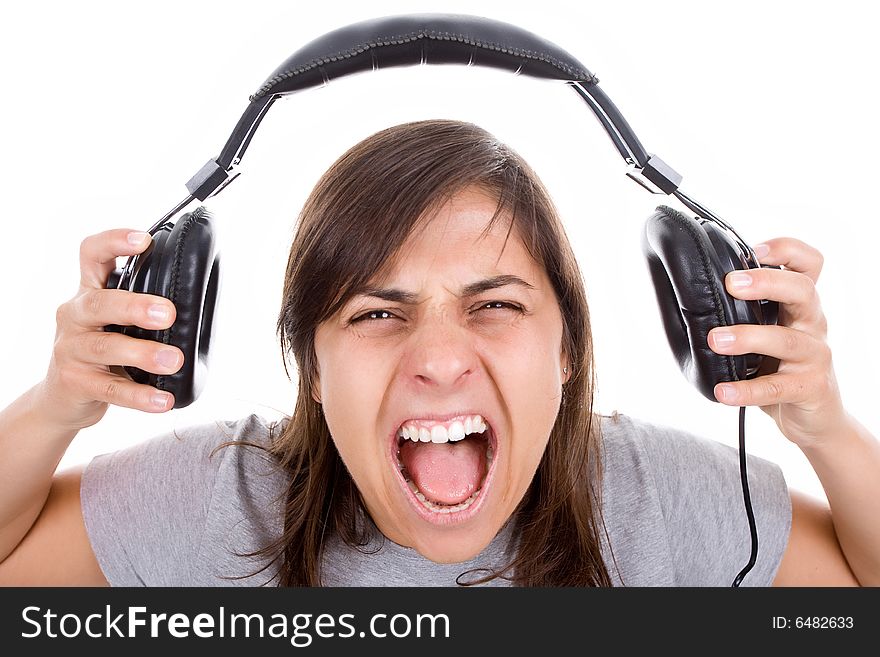 Young Woman Listening Music With Headphones