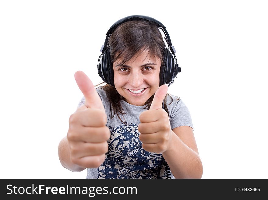 Young Woman Listening Music With Headphones