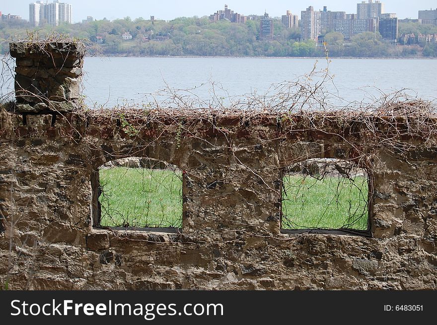 Brick wall of ruins on Hudson River NJ. Brick wall of ruins on Hudson River NJ