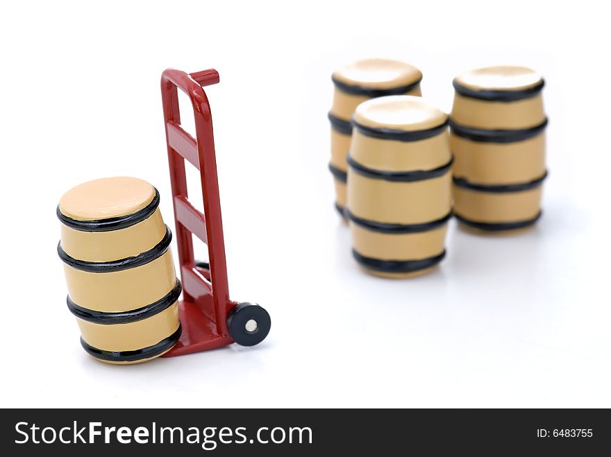 Barrels and Dolly on a White Isolated Background. Barrels and Dolly on a White Isolated Background