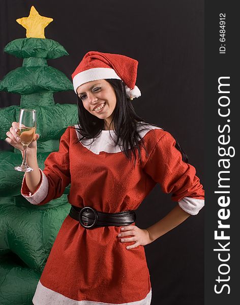 Young Sexy Santa Claus Girl On Black Background