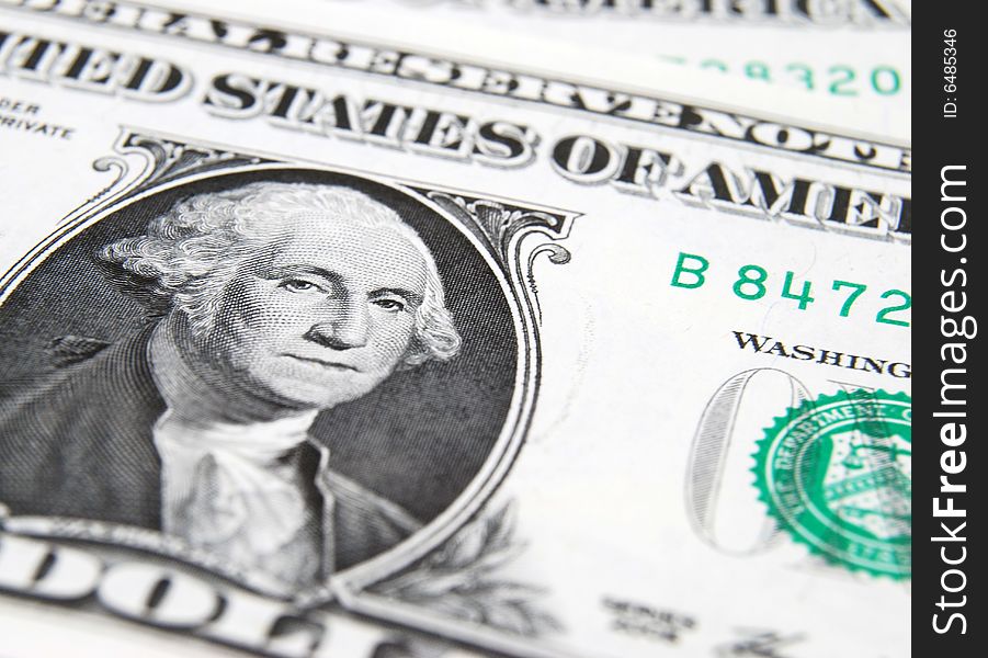 Close-up of US dollar focussed on President Washington. Close-up of US dollar focussed on President Washington
