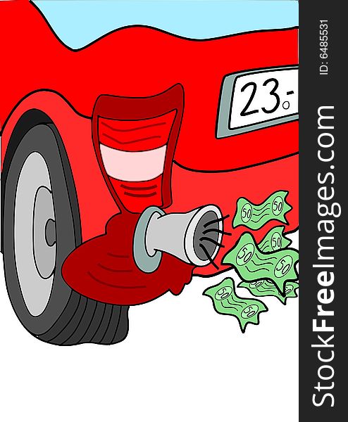 This illustration depcits a car exhaust that blow out the money. This illustration depcits a car exhaust that blow out the money