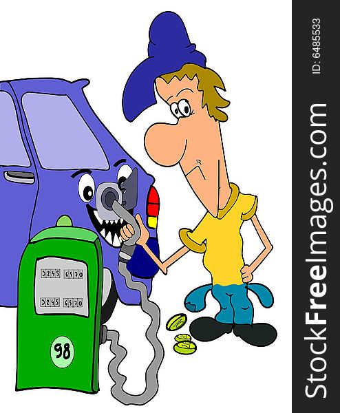 This illustration depcits a driver refuel his car