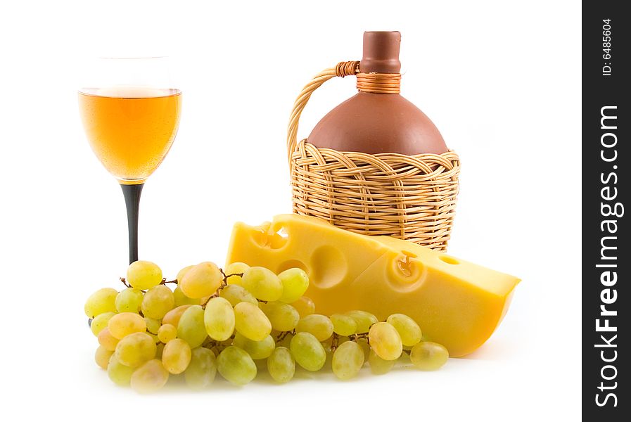 Grapes cheese and wine