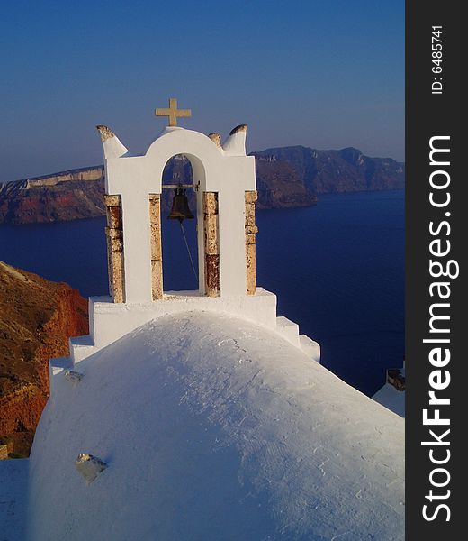Bell tower of Santorini, with view on the sea. Bell tower of Santorini, with view on the sea