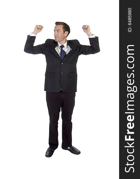 Full pose of successful young businessman on white background