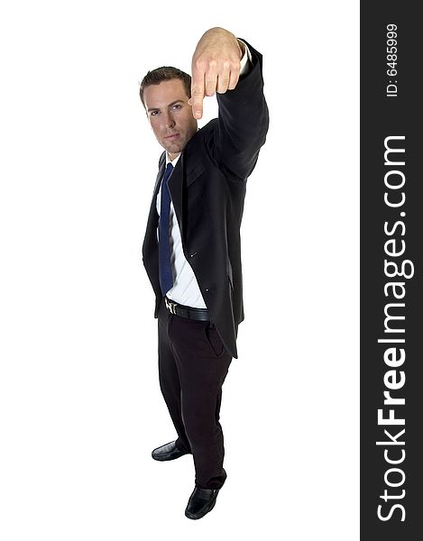 Male gesturing with finger on an isolated background