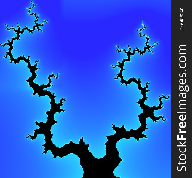 An abstract illustration. The black silhouette of the old dry wood on a blue background. An abstract illustration. The black silhouette of the old dry wood on a blue background.