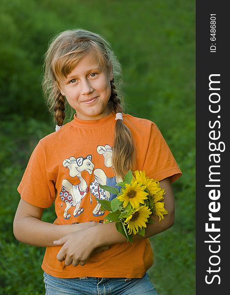 A shot of girl with sunflower