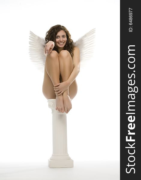 Image of a beautiful girl wearing angel's wing. Image of a beautiful girl wearing angel's wing