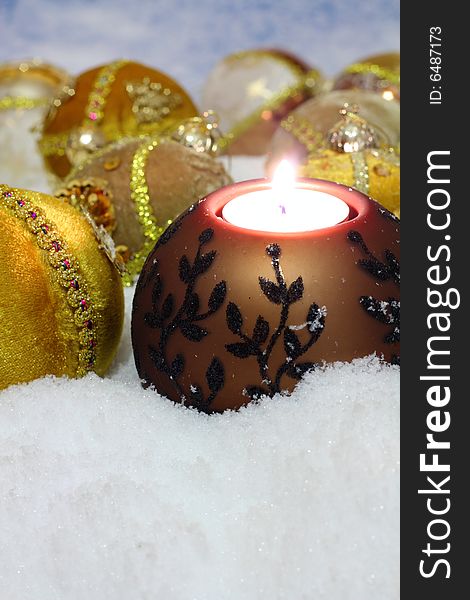 An image of glass balls with candle. An image of glass balls with candle
