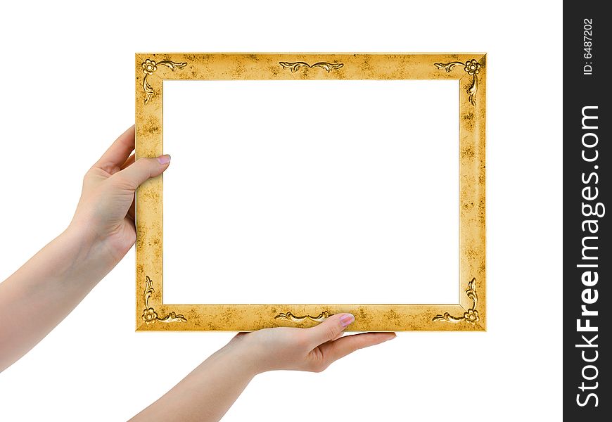 Frame in hands isolated on white background