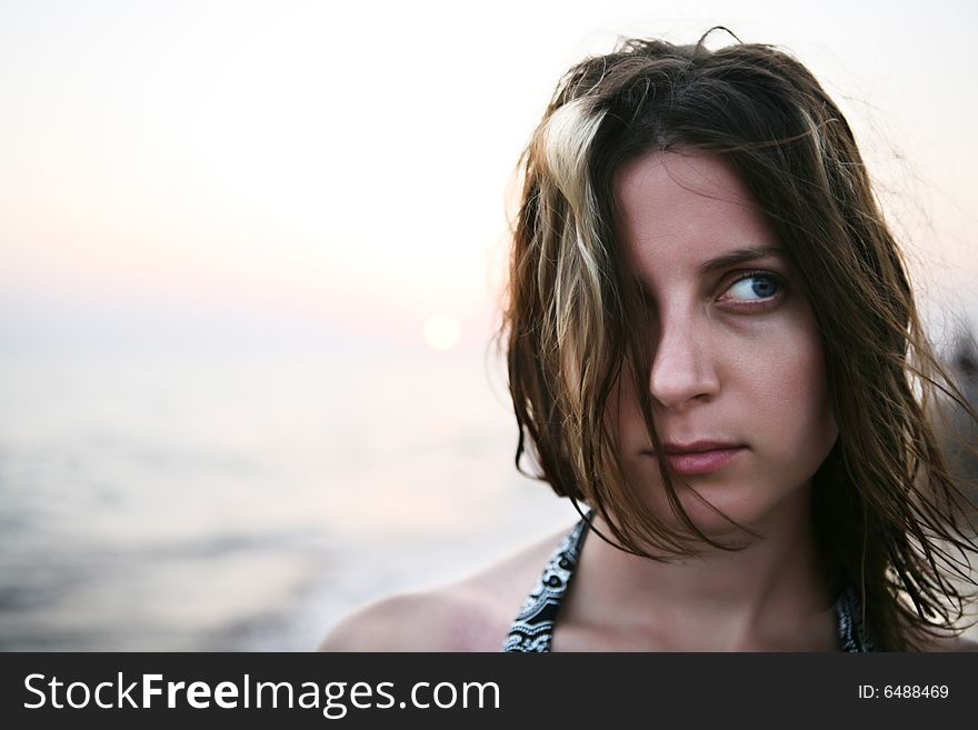 Woman with fluttering hair