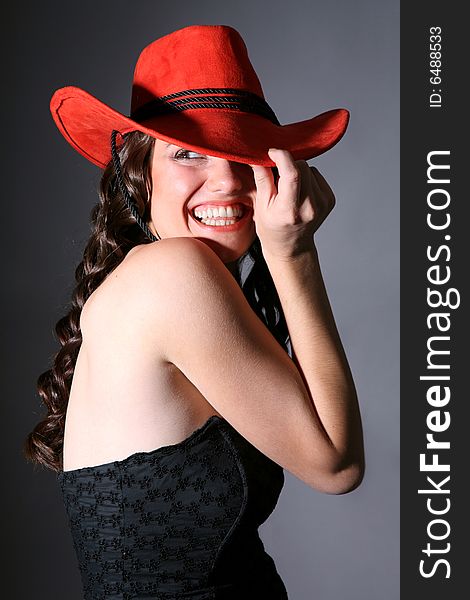 Girl with red hat and beautiful smile
