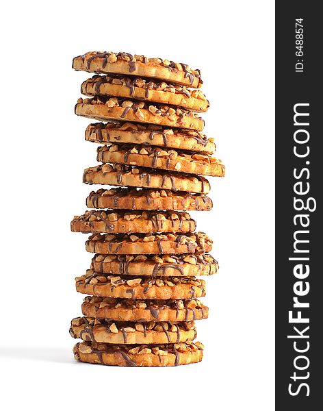 Stack of cookies isolated over white background. Stack of cookies isolated over white background