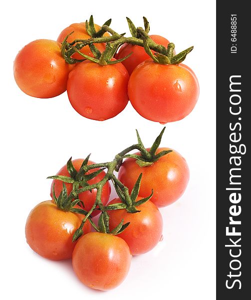 Cherry tomatoes on white background