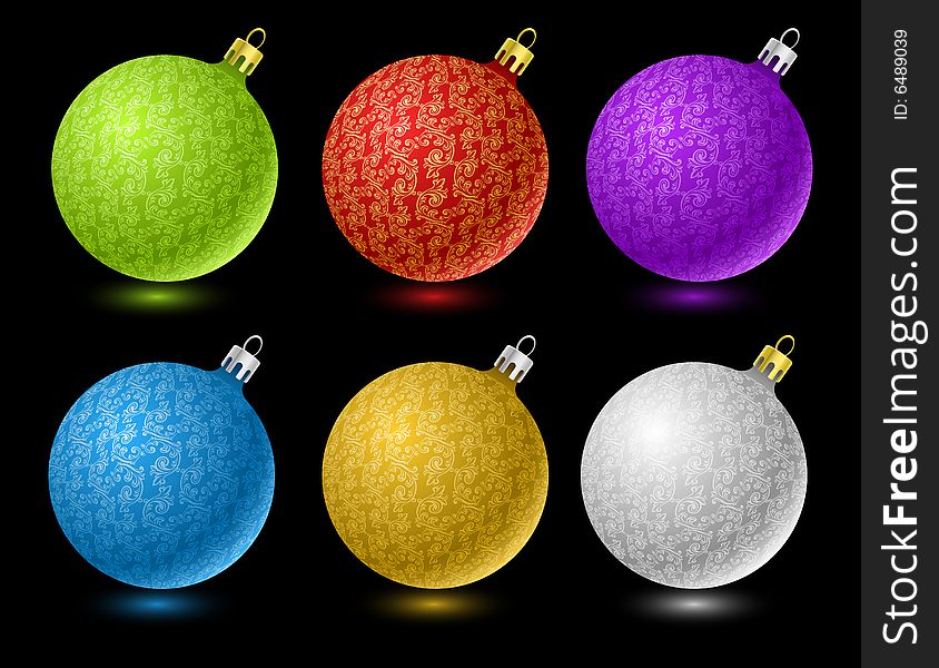 Set of  colored Christmas balls isolated on black background