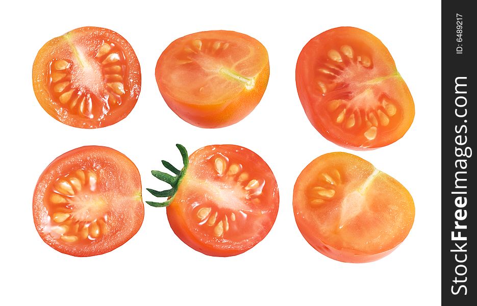 Cut cherry tomato on white background