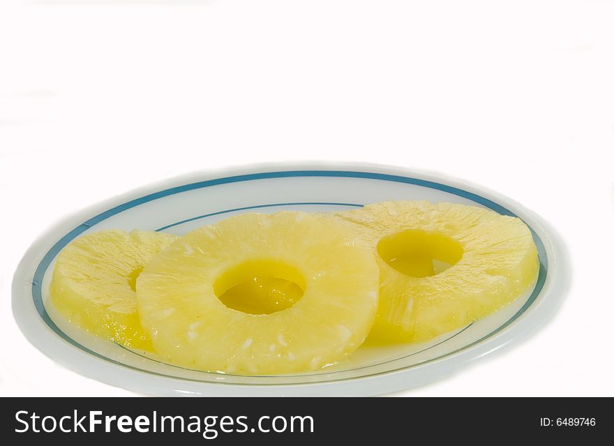 Tree slices of sweet dried pineapple on white background. Tree slices of sweet dried pineapple on white background