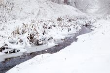 Snowing Over A Small River Royalty Free Stock Images Snowing Over A Small River Royalty Free Stock Images