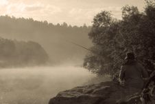 Fisherman On Misty River Stock Images Fisherman On Misty River Stock Images